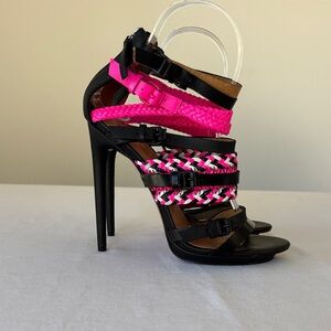 L.A.M.B. Black and Pink Braided Heels